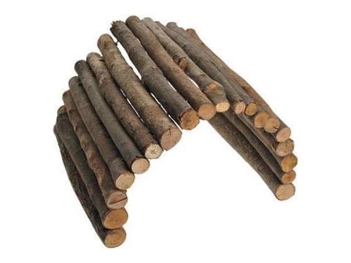 A curved bridge made of small logs