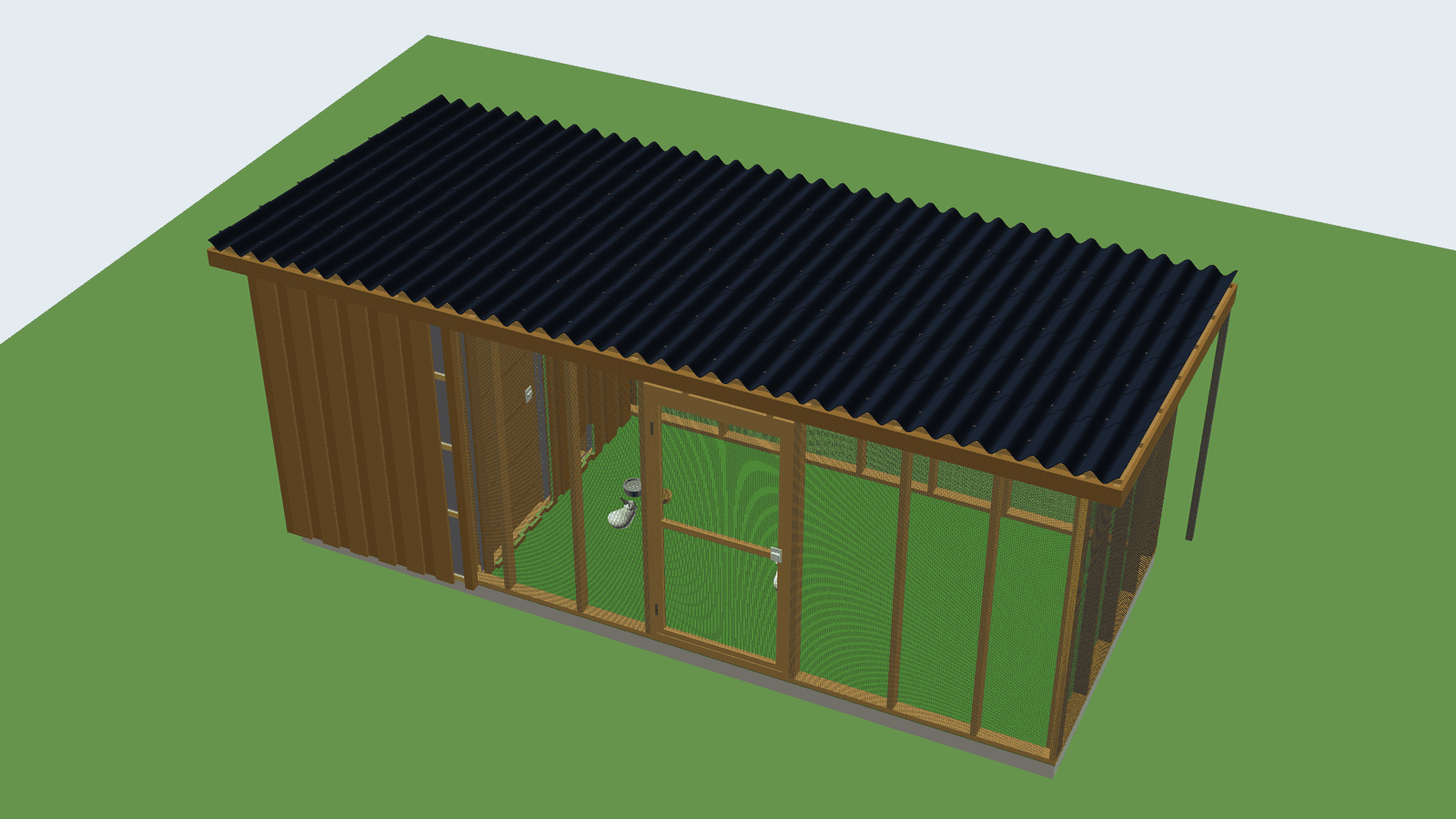 May: the house has shrunk to 1.5 metres and got a corrugated fibre cement roof and vertical boards